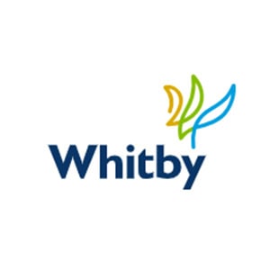 Whitby community logo with colorful abstract leaves.