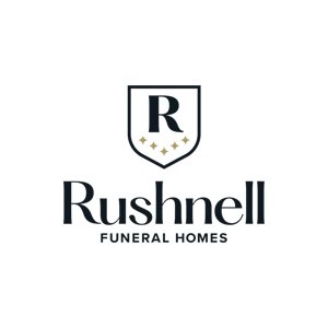 Rushnell Funeral Homes logo with shield and letter R.
