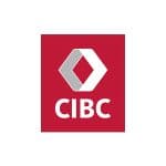 CIBC bank logo on red background for financial services.